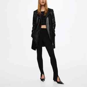 Robe midi élégante noire en similicuir végétalien à manches longues pour femme, coupe ajustée, tenue en similicuir pour soirée, bar, club - Product Image 4