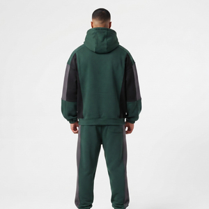 Wholesale Heavyweight Men's Tracksuit Custom Patchwork Color Block <b>Full</b> <b>Zip</b> <b>Hoodie</b> And Jogger Set Cotton Fleece Winter Wear - Product Image 4