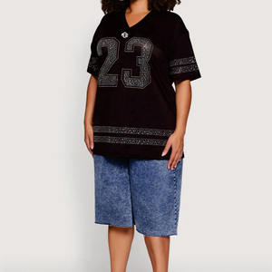 เสื้อเจอร์ซีย์อเมริกันฟุตบอลคุณภาพสูงแบบยูนิเซ็กซ์ ตกแต่งด้วยคริสตัล ไซส์ใหญ่ ผ้าตาข่ายโพลีเอสเตอร์ แขนสั้น สวมใส่สบาย ขายส่ง บริการ OEM - Product Image 2