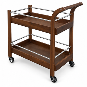 Chariot mobile en bois commercial à deux étages pour hôtels et restaurants-Chariot de nettoyage de tasses à vin et à thé avec support de table d'appoint - Product Image 1
