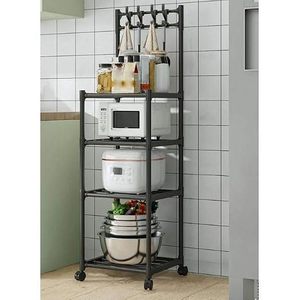 Estante de almacenamiento metálico de cuatro niveles con ruedas para organización de cocina, diseño minimalista, carrito utilitario de tipo vertical. - Product Image 4