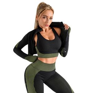 Leggings de sport pour femmes soutien-gorge vêtements d'entraînement ensembles de yoga sans couture produits de vente chauds veste de sport extensible à manches zippées - Product Image 2