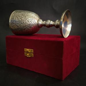 แก้วทองเหลืองทำมือสไตล์ยุคกลาง แก้วไวน์สลักลายละเอียด แก้วน้ำทรงสูง แก้วเบียร์ทองเหลืองลายนูน - Product Image 5