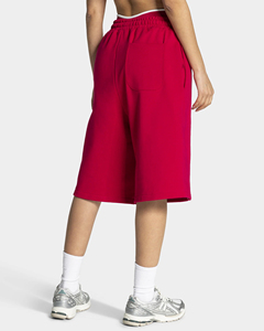 Shorts Bermuda Femme en Coton Premium 100% Brodés et Imprimés avec Logo Personnalisé, Respirants, Rouges, avec Passepoil - Product Image 4