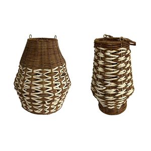 Boho Two-Tone Rattan <b>Lantern</b> <b>Candle</b> <b>Holder</b> Open Weave Hanging <b>Lanterns</b> Christmas Easter Handmade Eco-Friendly Interior Garden - Product Image 6