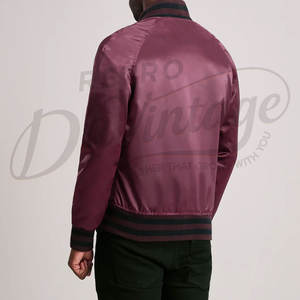 Chaqueta Varsity de Satén Color Granate para Hombre, Estilo Clásico de Béisbol, Chaqueta Bomber Casual con Botones a Presión, Estilo Letterman con Ribete Acanalado - Product Image 2