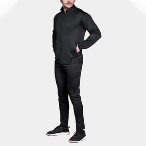 Survêtement noir pour homme, fermeture éclair intégrale, col montant, coupe sportive, polyester, vêtement d'automne avec poches latérales - Product Image 3