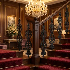 Panneau de rampe d'escalier en fer forgé orné, décorations en volutes, meneaux et balustres métalliques décoratifs pour rénovation d'escalier intérieur - Product Image 5