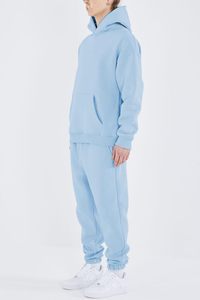 เสื้อสเวตเตอร์มีฮู้ดผ้าฟลีซสีฟ้าอ่อนผู้ชายโอเวอร์ไซส์ลำลองผ้าฝ้ายผสมสีทึบสวมใส่ในฤดูหนาว - Product Image 4