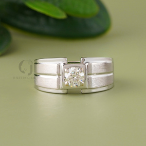 Luxury 0.64ct Round Lab Created Diamond <b>Ring</b> For Men 18K White Gold <b>Solitaire</b> Band VVS DEF Gents Unique Wedding Jewelry - Product Image 1