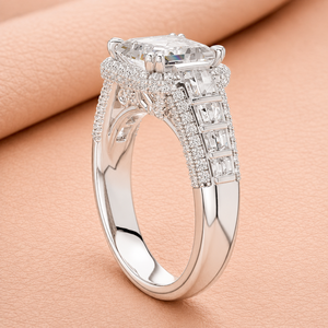 Elegante Anillo de Compromiso con Moissanita Corte Asscher, Oro Blanco, Halo de Diamantes, Anillo de Boda, Certificado IGI, Joyería Nupcial - Product Image 3