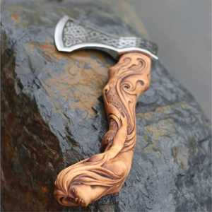 OEM THEWIZ CRAFTS Handmade Hand Forged Carbon Steel Hatchet Ash Wood <b>Handle</b> Industrial Grade Custom High Quality 3 1/2 Cutting - Product Image 2