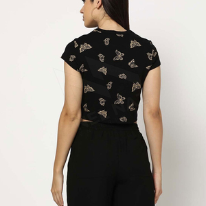 Stylish Summer Arrival <b>Women's</b> Eco-Friendly <b>Black</b> Color Drop Shoulder Cropped T-Shirt Sublimation <b>Crop</b> <b>Tops</b> Breathable - Product Image 2