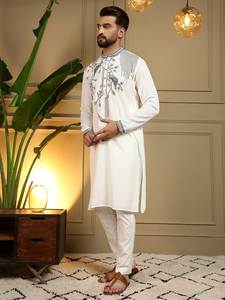 Antra Lifestyle Kurta pour homme, longueur genou, sans plis, en soie brodée avec des sequins, style traditionnel pour festivals, fêtes et mariages - Product Image 5