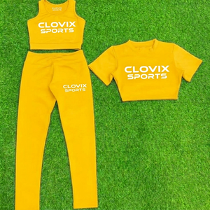 ชุดเซ็ตแทรคสูทผู้หญิงแบบปรับแต่งได้ สีพื้น กางเกงขายาว เสื้อครอปแขนสั้น ระบายอากาศได้ดี เหมาะสำหรับเล่นกีฬาในฤดูร้อน - Product Image 5