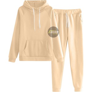 Conjunto Deportivo de Dos Piezas para Mujer, Color Beige Sólido, Sudadera con Capucha de Manga Larga y Pantalones Jogger con Cordón, Precio al por Mayor - Product Image 5