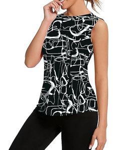 Women Abstract Print O-Neck Sleeveless Tank <b>Top</b> Casual Knitted Breathable Regular Length Spandex Polyester <b>Top</b> - Product Image 3