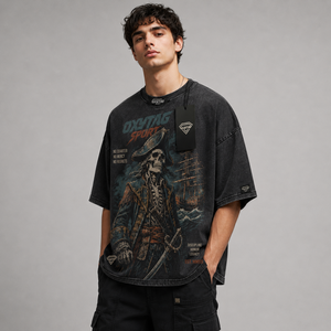 เสื้อยืดโอเวอร์ไซส์ลายกราฟิกวินเทจสไตล์สตรีทแวร์สั่งทำพิเศษสำหรับผู้ชายและผู้หญิง พิมพ์ลายโจรสลัด สีดำ ผ้าฝ้าย - Product Image 4