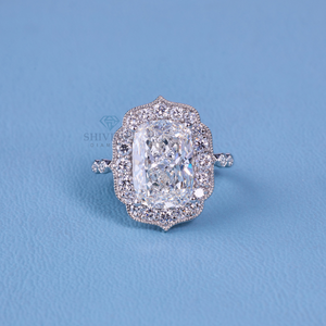 Elegant <b>Cushion</b> and <b>Round</b> Brilliant Lab Diamond Halo Ring in Gold and Platinum for Engagement Proposal Anniversary ring - Product Image 2