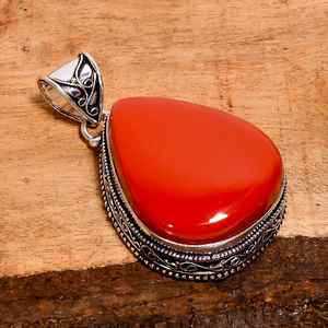 Pendentif en corail rouge en forme de poire, fait main, style bohème, bijoux en argent sterling 925, cadeau pour femmes et filles - Product Image 3