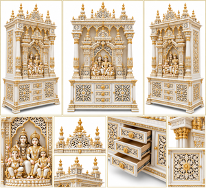 Latest Marble Look Shiv Parivar Teak <b>Wooden</b> Home <b>Temple</b> Premium White Gold Home Mandir With Domes Solid Wood Home <b>Temple</b> usa - Product Image 6