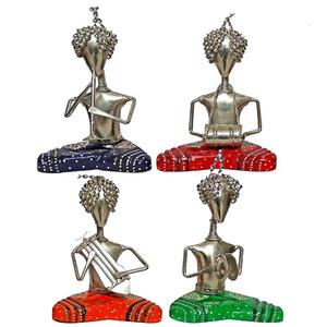 Listo para Exportar: Set de Músicos Sentados de Metal y Madera, Artesanía Tradicional Rajasthani Antigua, Decorativo para el Hogar, Artículo de Regalo - Product Image 1