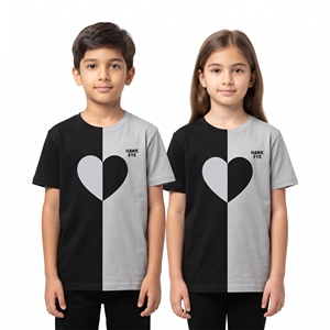 Custom Kids Split Color <b>Heart</b> Leisure <b>Tops</b> Crew Neck Short Sleeve T Shirts for Boys Girls Unisex Clothing Wholesale <b>Tops</b> Apparel - Product Image 1