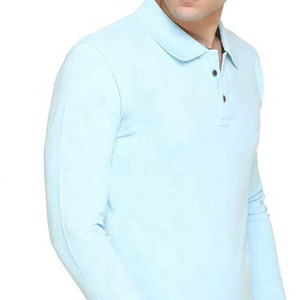 Polo à manches longues pour homme, couleur unie, tricoté en coton, décontracté, respirant, avec poche, coupe classique - Product Image 3