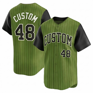 Camiseta de béisbol a rayas personalizada de primera calidad para hombre, transpirable, de secado rápido, con botones, color verde oliva claro, camiseta de entrenamiento OEM - Product Image 1