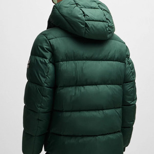 Veste matelassée pour homme, vert foncé, à capuche, col montant, fermeture éclair, coupe-vent, rembourrée de duvet, vêtement d'hiver décontracté, coupe régulière - Product Image 2