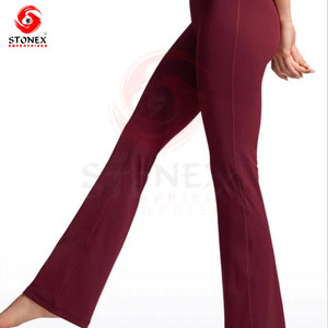 Leggings Deportivos STONEX para Mujer, Cintura Alta, Corte Acampanado, Color Sólido, Franja Lateral, Pantalones de Yoga Transpirables, Tejidos, Largos - Product Image 3