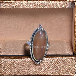 925 Sterling Silver Peach Moonstone Ring Bijoux de pierres précieuses bohème faits à la main pour fiançailles mariage-cadeau d'anniversaire pour femme - Product Image 6