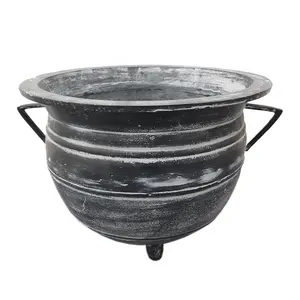 Unique Decorative Aluminum Antique Design Metal Planter With 3 Legs Large Size Round Shaped Black Grey Antique Finishing