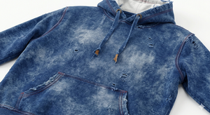 <b>Men</b> Solid Oversized Winter Acid Wash Hooded Fleece Pullover Hoodie Vintage Streetwear with Pocket - Product Image 6