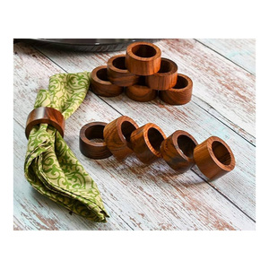 Wholesale Carved Brown Acacia Wood Napkin Rings Eco-Friendly Natural Wood Holders <b>Table</b> Decoration for Party Wooden Napkin Rings - Product Image 1