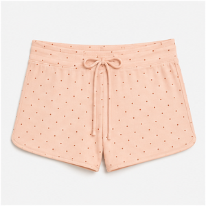 Custom Soft Peach Polka Dot Womens Feminine Relaxed Fit Drawstring Lounge <b>Shorts</b> Fine Rib-Knit <b>Jersey</b> - Product Image 1