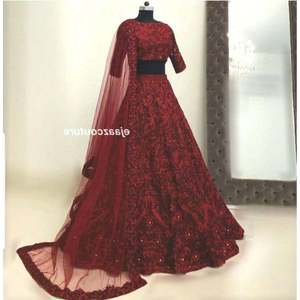 ชุดปาร์ตี้ tapeta ผ้าไหมเย็บปักถักร้อยทำงาน lehenga choli กับ dupatta Maroon - Product Image 1
