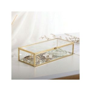 Luxury Brass Glass Jewelry <b>Box</b> Decorative Clear <b>Keepsake</b> Organizer Rectangular Gold Metal Framed Trinket <b>Box</b> <b>Wedding</b> Gift Case - Product Image 1