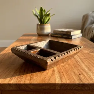 Vintage Wooden Tribal <b>Eating</b> Bowl Handmade Old Multi Compartment Serving <b>Tray</b> Console Coffee Table Display Decor Farmhouse Home - Product Image 5