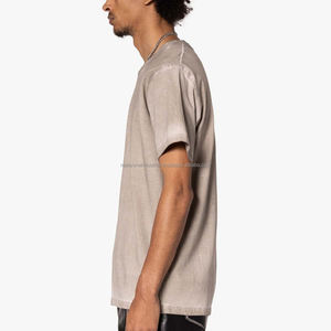 Camiseta personalizada para hombre 100% algodón hombro caído ropa de calle Boxy de gran tamaño Vintage peso pesado lavado ácido estampado largo de talla grande - Product Image 3