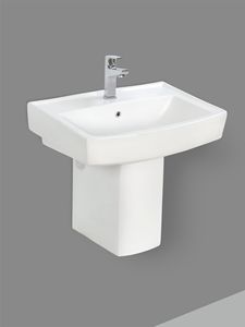 Lavabo Cuadrado Flotante de Cerámica con Semi-Pedestal para Montaje en Pared, Lavabo de Baño Resistente y Duradero, Color Blanco - Product Image 2