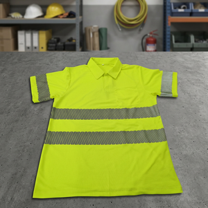 Polo à manches courtes haute visibilité, vêtements de sécurité réfléchissants, uniforme de travail jaune - Product Image 4
