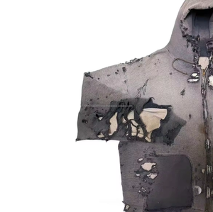 Vêtements de rue d'hiver personnalisés, fermeture éclair, effet éclaboussé, délavé à l'acide, broderie, doublure en polaire, teinture unie, style vintage, hommes, déchiré - Product Image 4