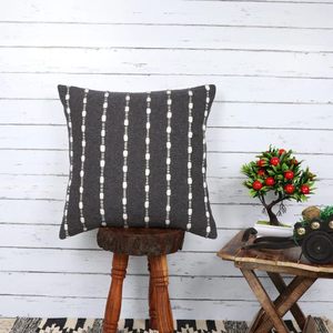 Charcoal <b>Blue</b> Hand Crafted Striped Printed 100% Cotton PINKCITY(IHC) Zipper Closure Square Home Decor Cushion Throw <b>Pillow</b> Cover - Product Image 3