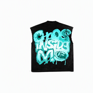 Camiseta sin Mangas Negra para Hombre con Estampado de Grafiti, Cuello Redondo, Corte Regular, para Todas las Temporadas, Material de Poliéster - Product Image 2