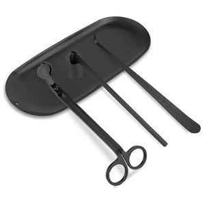 Coupe-mèches de bougie argentés en acier inoxydable personnalisé, ensemble d'accessoires coupe-mèches, éteignoir et bâtonnet de nettoyage pour mèches - Product Image 2