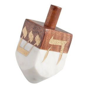Superventas: Dreidel de Hanukkah de Lujo de Madera y Mármol con Letras Hebreas, Trompo Judío, Decoración para el Hogar, Regalo, el Más Vendido, de Latón - Product Image 1