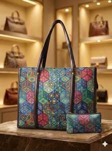 Bolso Tote de Moda para Mujer, Jacquard Multicolor Premium, con Cierre de Cremallera y Bolsa de Hombro a Juego - Product Image 2