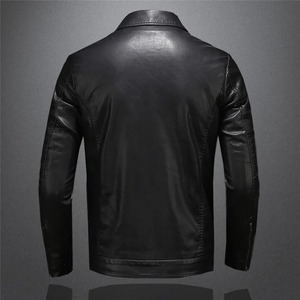 En stock veste de moto en cuir pour hommes grande taille poche noir fermeture éclair revers coupe ajustée mâle printemps et automne manteau de haute qualité - Product Image 3