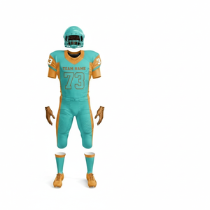 Uniforme de football américain pour hommes, bleu sarcelle et orange, manches courtes, coupe classique, en polyester anti-humidité, col en V, toutes saisons, imprimé numérique sur le devant - Product Image 4